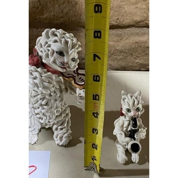 4 White Vintage Italian Spaghetti Cat Porcelain Musicians Violin Piano Saxophone - Picture 4 of 6